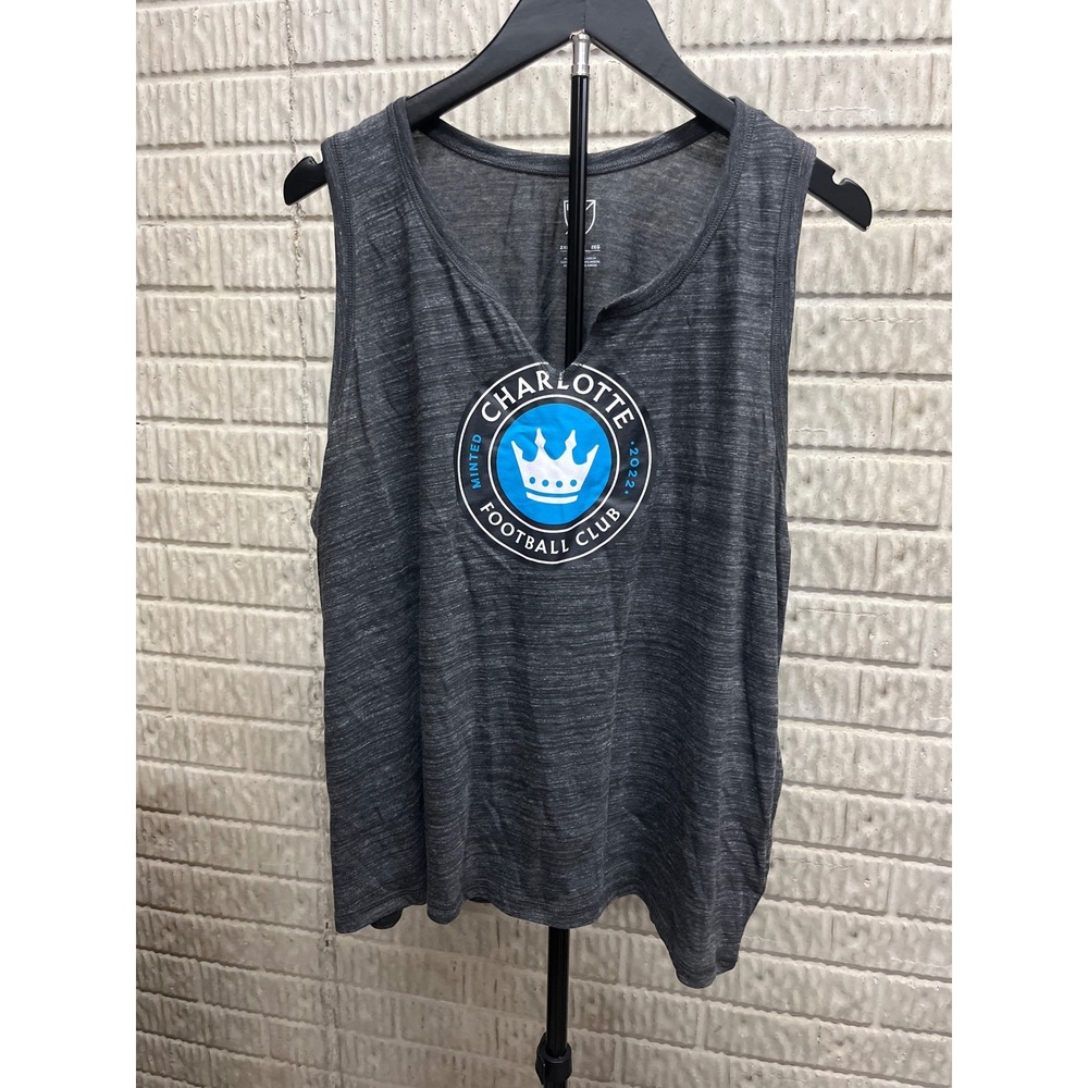 MLS Charlotte FC Womens Tank Top Charcoal Heather Split Neck Shirt 2XL New